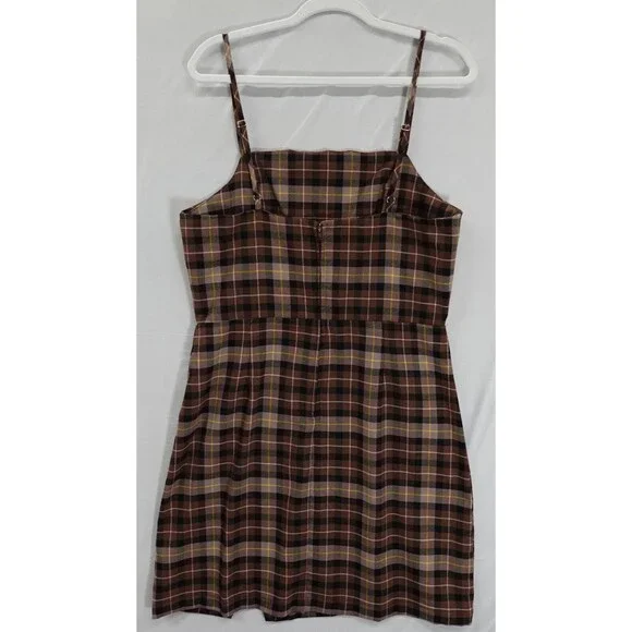 GB Plaid Dress JR. Junior XL Sleeveless Short Brown Plaid Preppy Dark Academia - Picture 2 of 16